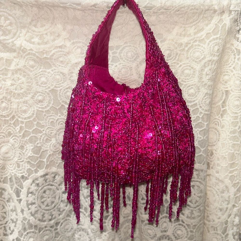 Gorgeous Fuschia Beaded Fringe Bag